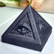Load image into Gallery viewer, Natural Shungite Pyramid Evil Eye Symbolizing Protection and Wisdom