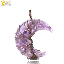Load image into Gallery viewer, 7 Chakras Tree of Life Necklace Wire Wrap Crescent Moons Crystal Pendants Chip Quartz Natural Stone Resin Stainless Steel G931