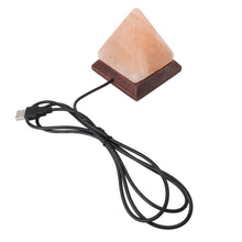 Load image into Gallery viewer, Himalayan Salt Lamp Color Changing Hand Carved Wood Base Pyramid