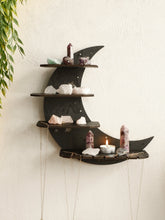 Load image into Gallery viewer, Black Moon Crystal Display Shelf – 4 Tier Wood Floating Wall Shelf for Crystals, Minerals &amp; Home Decor Collection