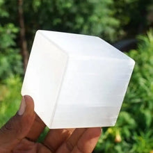 Load image into Gallery viewer, Natural White Selenite Cube – Hand-Carved Gypsum Crystal Mineral Specimen for Display &amp; Home Decor