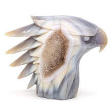Load image into Gallery viewer, 5.6" Eagle Head Statue Natural Gray Agate Geode Carving Home Decor