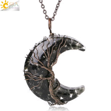 Load image into Gallery viewer, 7 Chakras Tree of Life Necklace Wire Wrap Crescent Moons Crystal Pendants Chip Quartz Natural Stone Resin Stainless Steel G931