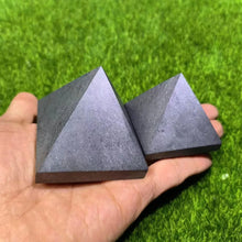 Load image into Gallery viewer, Natural Black Shungite Crystal Pyramid – Polished Stone Tower for Meditation, Home Decor &amp; Feng Shui