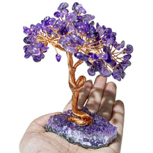 Load image into Gallery viewer, Amethyst Healing Crystal Tree Wrapped with Wire on Natural Crystal Gravel with Base Stone