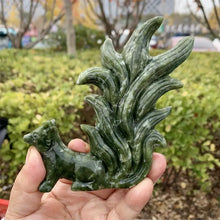Load image into Gallery viewer, Natural Green Jade Nine-tailed Fox Carving Polished