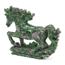Load image into Gallery viewer, 9.3" Horse Natural Ruby Zoisite Crystal Carving Home Decor