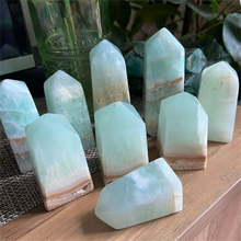 Load image into Gallery viewer, 1PC Caribbean Calcite Tower - Hemimorphite Crystal with Irregular Hole