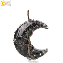 Load image into Gallery viewer, 7 Chakras Tree of Life Necklace Wire Wrap Crescent Moons Crystal Pendants Chip Quartz Natural Stone Resin Stainless Steel G931