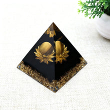 Load image into Gallery viewer, 1PC Orgone Obsidian Resin Pyramid – Lotus Symbol Energy Generator for Healing &amp; Protection