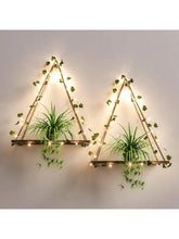 Load image into Gallery viewer, Wood Crystal Display Shelf with Leaf Hanging Decor – LED Floating Wall Shelf for Home &amp; Mineral Collection Display