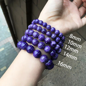 Natural Charoite & Amethyst Beads Bracelet – Women’s Crystal Jewelry – Elastic Single Circle Rope – Fashion & Healing Gift