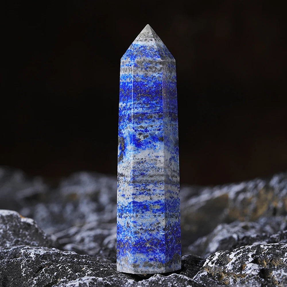 Lapis Lazuli Crystal Point – Hexagonal Tower Wand – Natural Stone for Healing, Decor, or Gifts