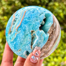 Load image into Gallery viewer, Azure-Hued Hemimorphite Sphere Sleek Mirror-Finish Home Decor