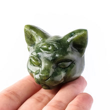 Load image into Gallery viewer, 1PC Natural Green Jade Cat Head Figurine Hand Carved Home Decor