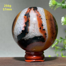 Load image into Gallery viewer, Natural Striped Agate Crystal Sphere – Quartz Mineral Specimen for Collection, Meditation &amp; Home Decor