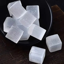 Load image into Gallery viewer, Natural White Selenite Cube – Hand-Carved Gypsum Crystal Mineral Specimen for Display &amp; Home Decor