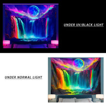 Load image into Gallery viewer, 1Pc Colorful Waterfall UV/Blacklight Response Tapestry, Moon Night Sky Natural Landscape