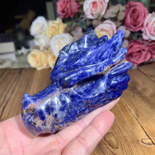 Load image into Gallery viewer, 4" Natural Sodalite Dragon Skull Carving