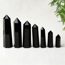 Load image into Gallery viewer, Natural Black Obsidian Crystal Obelisk – Hexagonal Polished Point Tower for Home &amp; Office Decor