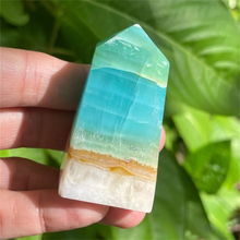 Load image into Gallery viewer, 1PC Caribbean Calcite Tower - Hemimorphite Crystal with Irregular Hole