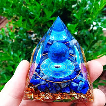 Load image into Gallery viewer, Orgone Energy Pyramid Featuring Lapis Lazuli Sphere