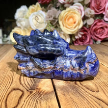 Load image into Gallery viewer, 4" Natural Sodalite Dragon Skull Carving
