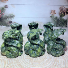 Load image into Gallery viewer, Natural Green Jasper Snake Carving – Crystal Animal Figurine Mineral Stone for Collection &amp; Home Decor