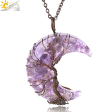 Load image into Gallery viewer, 7 Chakras Tree of Life Necklace Wire Wrap Crescent Moons Crystal Pendants Chip Quartz Natural Stone Resin Stainless Steel G931