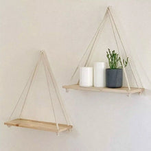 Load image into Gallery viewer, Wooden Hanging Crystal Display Shelf – Hemp Rope Floating Wall Shelf for Crystals, Minerals &amp; Home Decor Collection