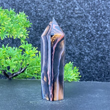 Load image into Gallery viewer, Natural Black Agate and Red Agate Striped Mineral Obelisk for Healing