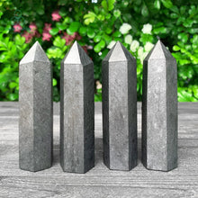 Load image into Gallery viewer, Natural Black Shungite Crystal Obelisk – Hexagonal Polished Point Tower for Meditation &amp; Home Decor