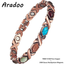 Load image into Gallery viewer, Pure Copper Bracelet for Women with Turquoise Ultra Strength Magnetic Wristband