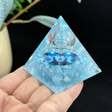 Load image into Gallery viewer, 1PC Aquamarine Orgonite Pyramid – Crushed Stone Resin with Clear Crystal Spheres – Energy Healing Decor
