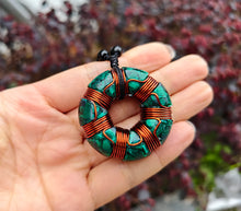 Load image into Gallery viewer, Natural Malachite Donut Shaped Orgonite Pendant Necklace Handmade with Copper Coil for Women