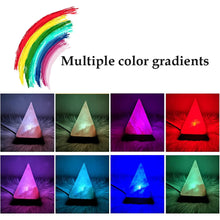 Load image into Gallery viewer, Himalayan Salt Lamp Color Changing Hand Carved Wood Base Pyramid