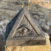 Load image into Gallery viewer, Natural Shungite Pyramid Evil Eye Symbolizing Protection and Wisdom