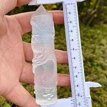 Load image into Gallery viewer, 1PC Hand Carved Selenite Crystal Tower with Dragon &amp; Phoenix