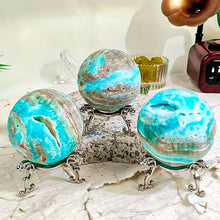 Load image into Gallery viewer, Azure-Hued Hemimorphite Sphere Sleek Mirror-Finish Home Decor