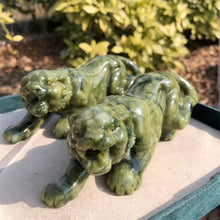 Load image into Gallery viewer, 15cm Ophiolite Green Jade Tiger Statue Carving