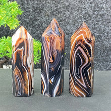 Load image into Gallery viewer, Natural Black Agate and Red Agate Striped Mineral Obelisk for Healing
