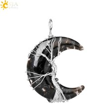 Load image into Gallery viewer, 7 Chakras Tree of Life Necklace Wire Wrap Crescent Moons Crystal Pendants Chip Quartz Natural Stone Resin Stainless Steel G931