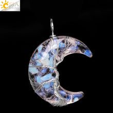Load image into Gallery viewer, 7 Chakras Tree of Life Necklace Wire Wrap Crescent Moons Crystal Pendants Chip Quartz Natural Stone Resin Stainless Steel G931