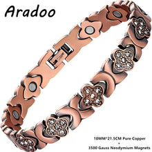 Load image into Gallery viewer, Pure Copper Magnetic Bracelet for Women with Lucky Clover Design