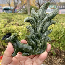 Load image into Gallery viewer, Natural Green Jade Nine-tailed Fox Carving Polished
