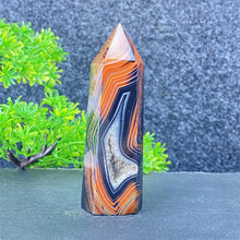 Load image into Gallery viewer, Natural Black Agate and Red Agate Striped Mineral Obelisk for Healing