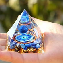 Load image into Gallery viewer, Orgone Energy Pyramid Featuring Lapis Lazuli Sphere