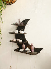 Load image into Gallery viewer, Black Moon Crystal Display Shelf – 4 Tier Wood Floating Wall Shelf for Crystals, Minerals &amp; Home Decor Collection