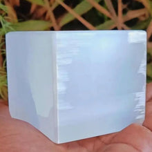 Load image into Gallery viewer, Natural White Selenite Cube – Hand-Carved Gypsum Crystal Mineral Specimen for Display &amp; Home Decor
