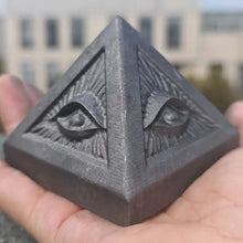 Load image into Gallery viewer, Natural Shungite Pyramid Evil Eye Symbolizing Protection and Wisdom